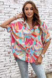 Multicolor Abstract Geometry Print Half Puff Sleeve Loose Shirt