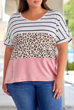 Striped Leopard Color Block Plus Size T-Shirt