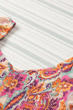 Mini-robe multicolore à imprimé bohème, smockée, à volants et manches bouffantes