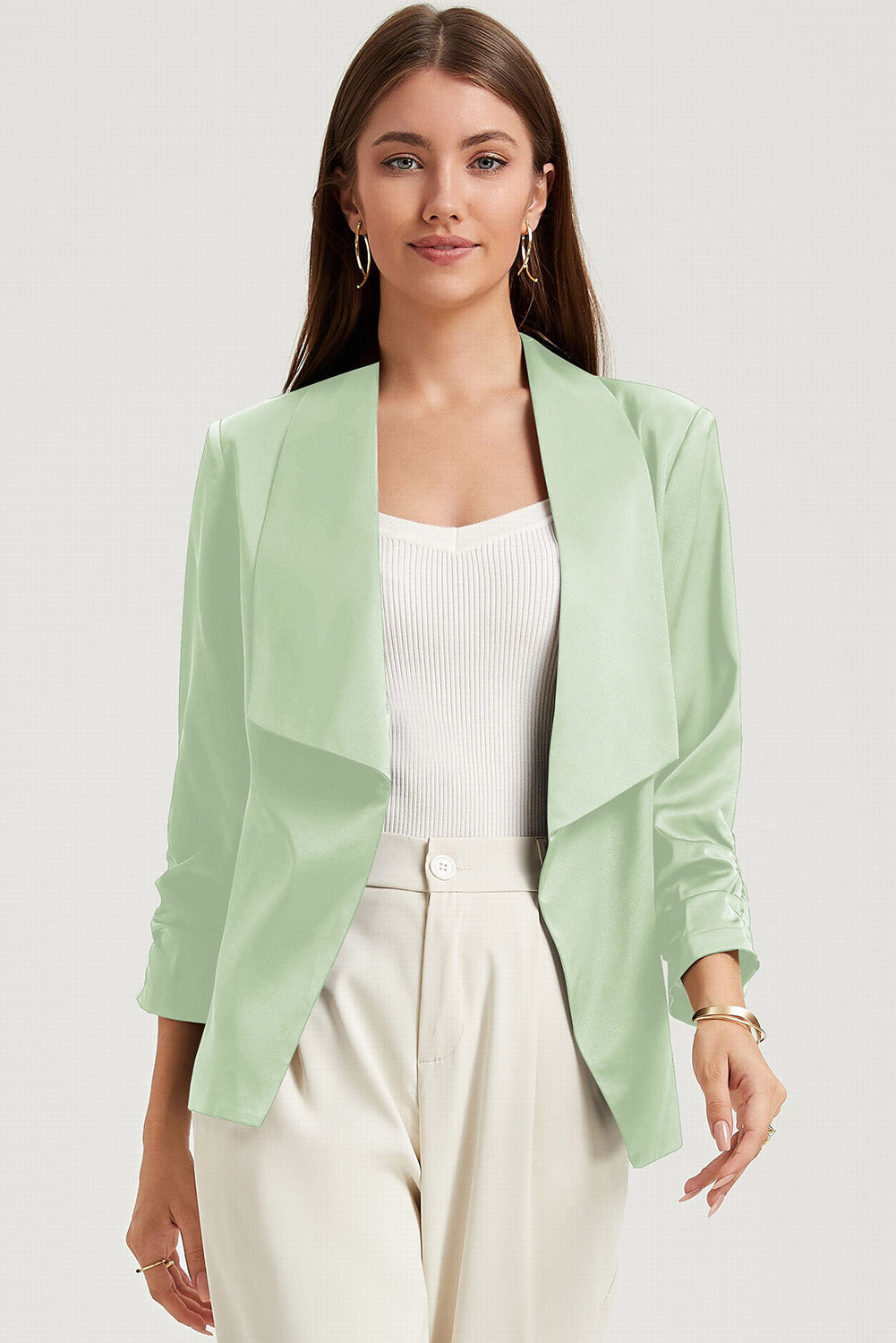 Solid Lapel Collar Satin Blazer