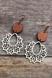 Hollowed Flower Round Wood Pendant Earrings