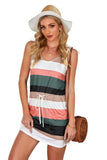 Spaghetti Straps Striped Drawstring Waist Mini Dress