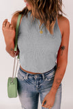 Rib Knit Crew Neck Sleeveless Crop Top