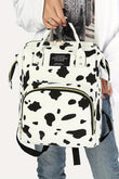 Cow Spot Print Multi Pocket Canvas Backpack