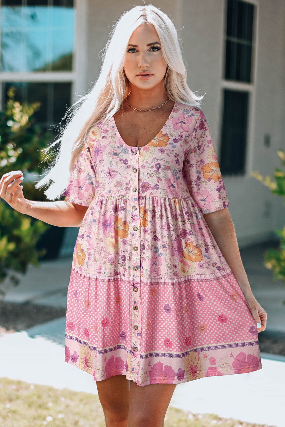 Hibiscus Floral Print Ruffle Mini Dress