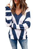 Striped Colorblock V Neck Knitted Sweater