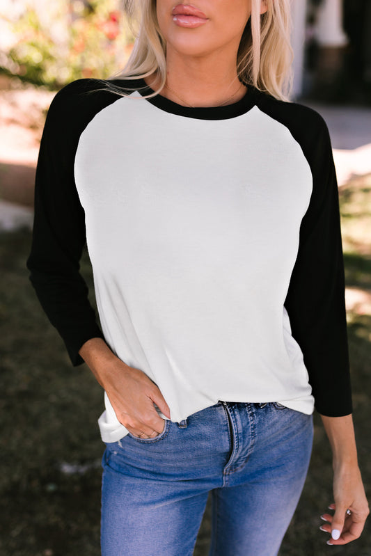 Color Block Raglan Sleeve Pullover Top