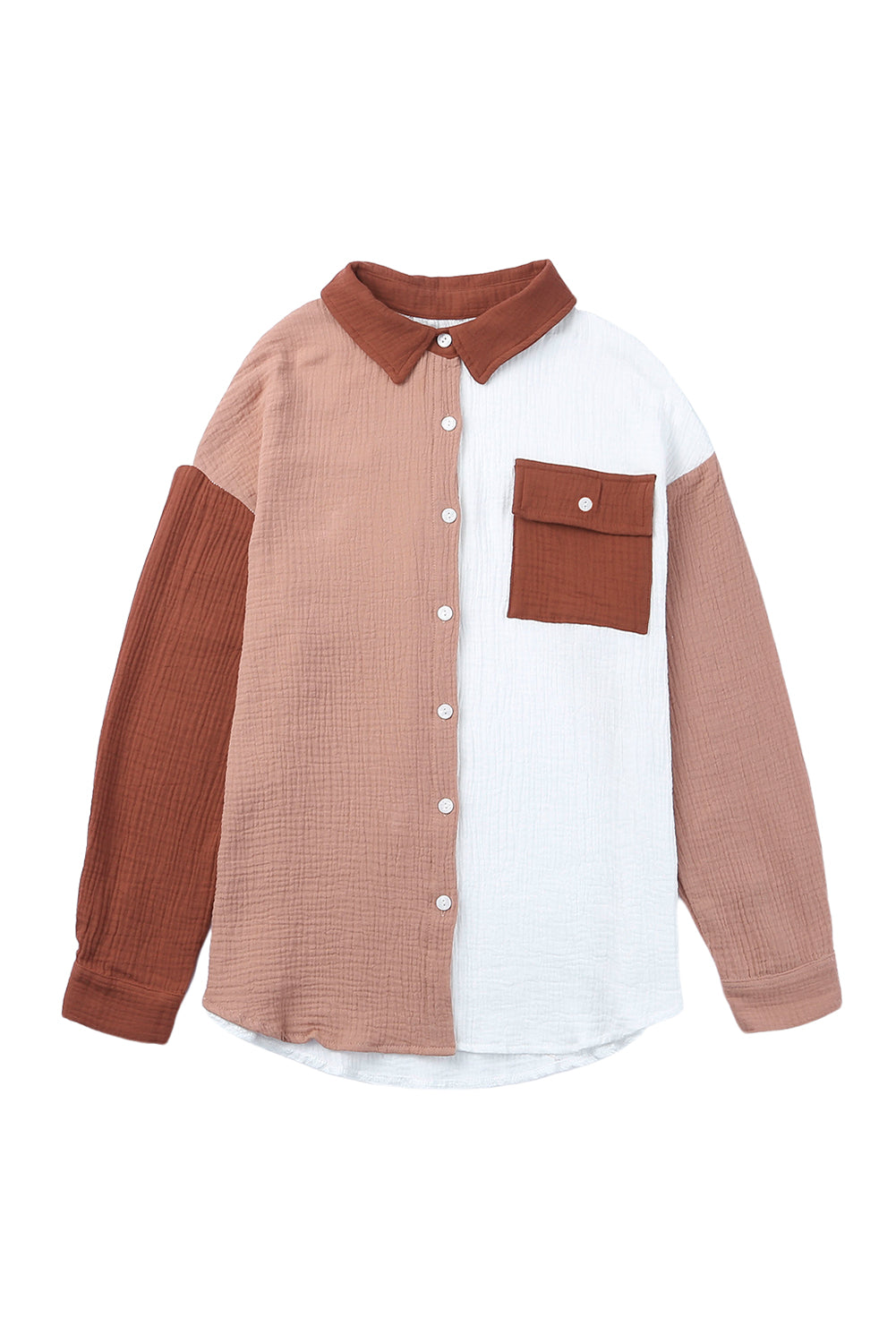 Chemise à manches longues texturée marron avec poche