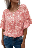 Leopard Spotted Ruffle Sleeve T-Shirt