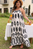 Black Plus Size Western Print Halter Maxi Dress