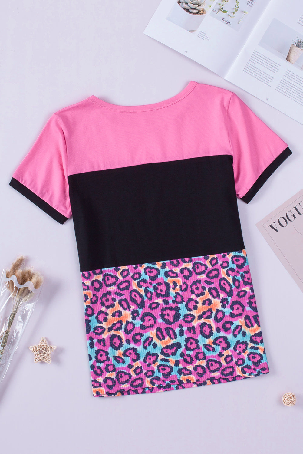 Leopard Print Color Block Textured T-shirt