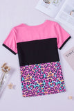 Leopard Print Color Block Textured T-shirt