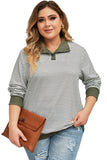 Striped Contrasting Trim Plus Size Henley Pullover