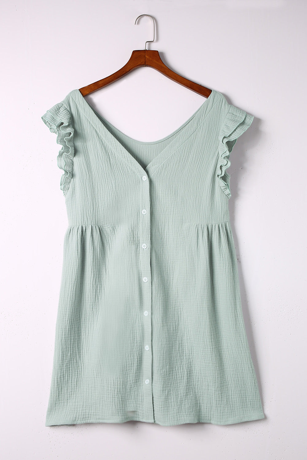 Ruffled Textured Buttoned Shift Dress