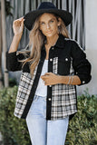 Plaid Patchwork Raw Hem Denim Jacket