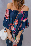 Off Shoulder Floral Tie Front High Low Chiffon Blouse