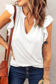 Casual Solid V Neck Butterfly Sleeve Top