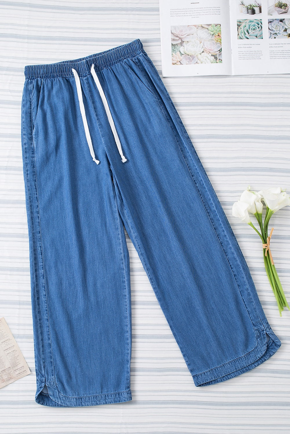 Wide Leg Drawstring Waist Loose Pants