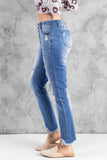 High Rise Button Front Frayed Ankle Skinny Jeans