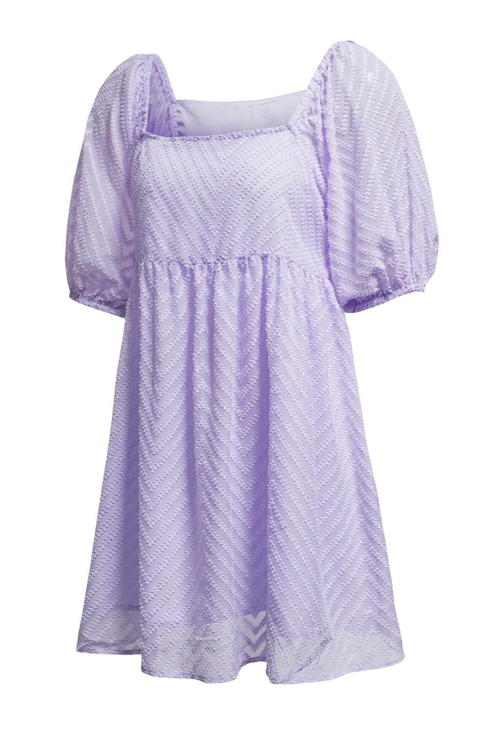 Mini-robe babydoll violette à col carré et manches bouffantes