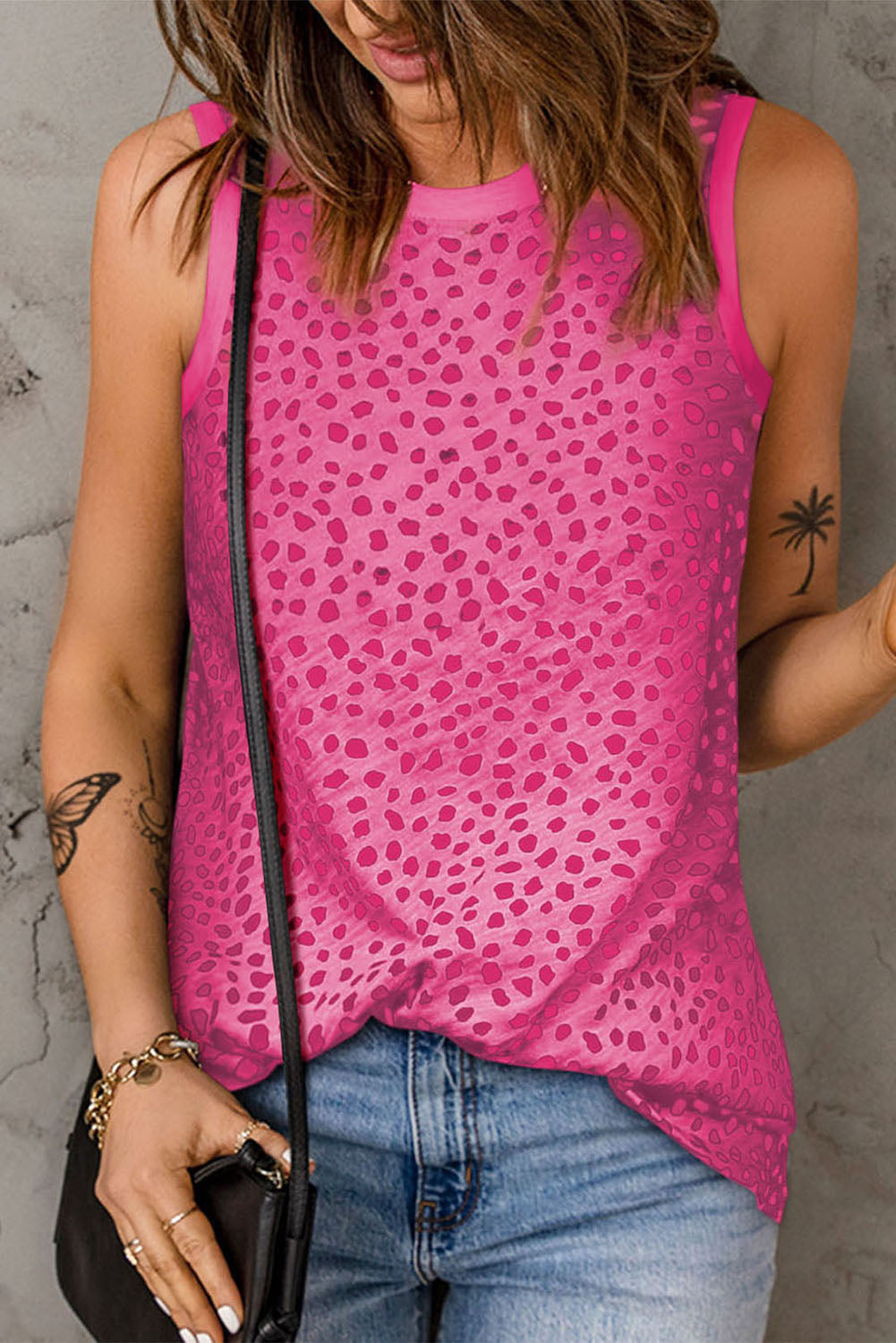 Red Leopard Print Round Neck Tank Top