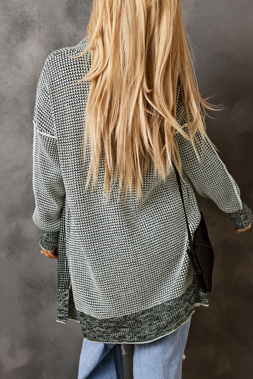 Gray Textured Knit Pocketed Duster Cardigan