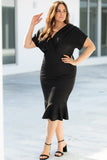 Plus Size Pleated V Neck Ruffle Hem Bodycon Dress