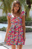 Ruffled Shirred Sleeveless High Rise Floral Mini Dress