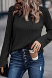 Khaki Ribbed Round Neck Knit Long Sleeve Top