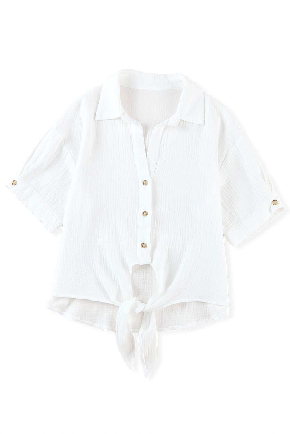 Textured Knotted Button-up Half Sleeve Shirt