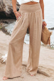 Pink Textured High Waist Wide Leg Plus Size Pants