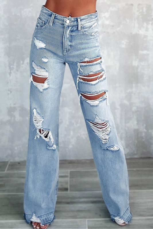 Vintage Distressed Ripped Wide Leg Jeans