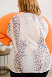 Snakeskin Print Raglan Long Sleeve Plus Size Top