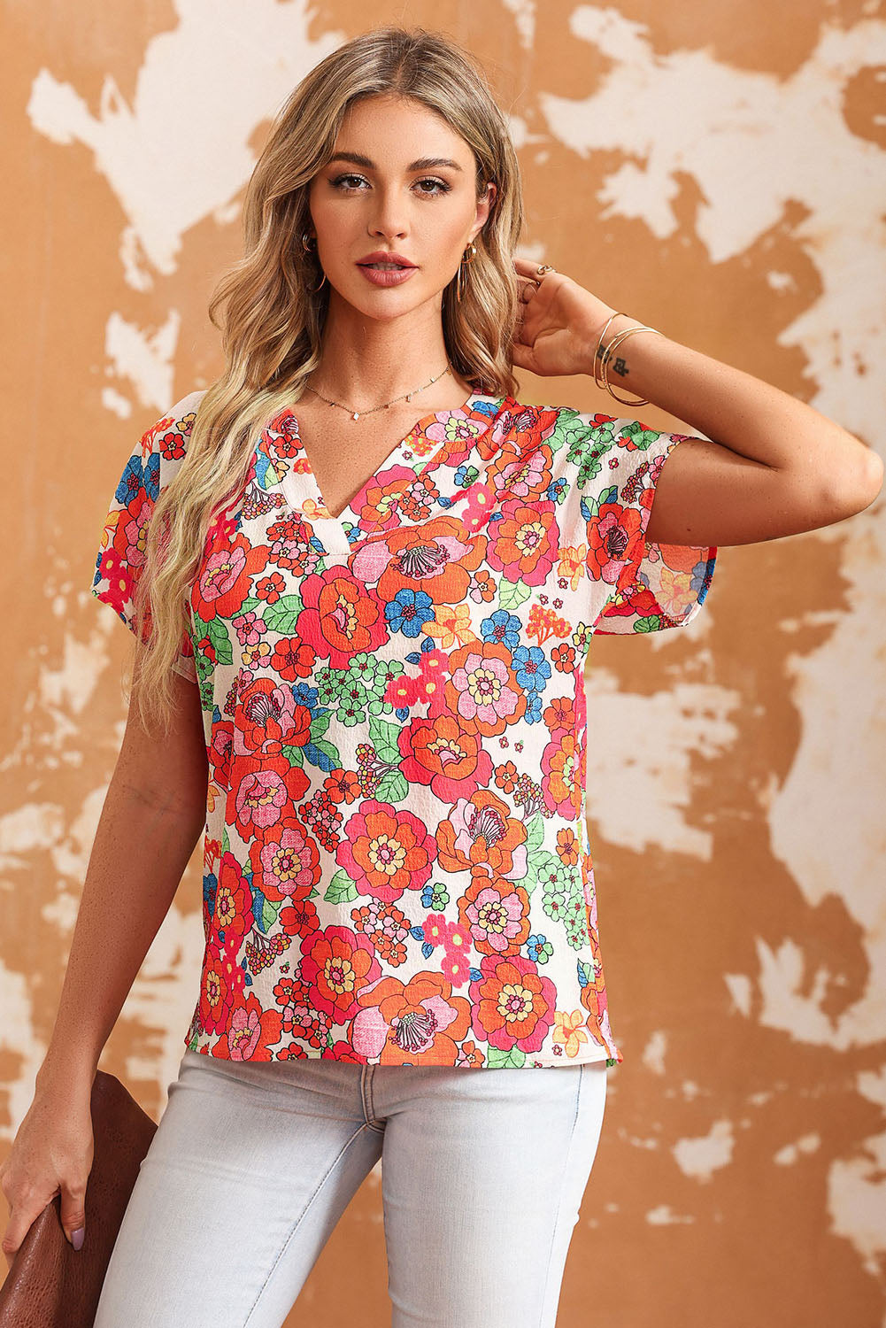 Floral Split Neck Top