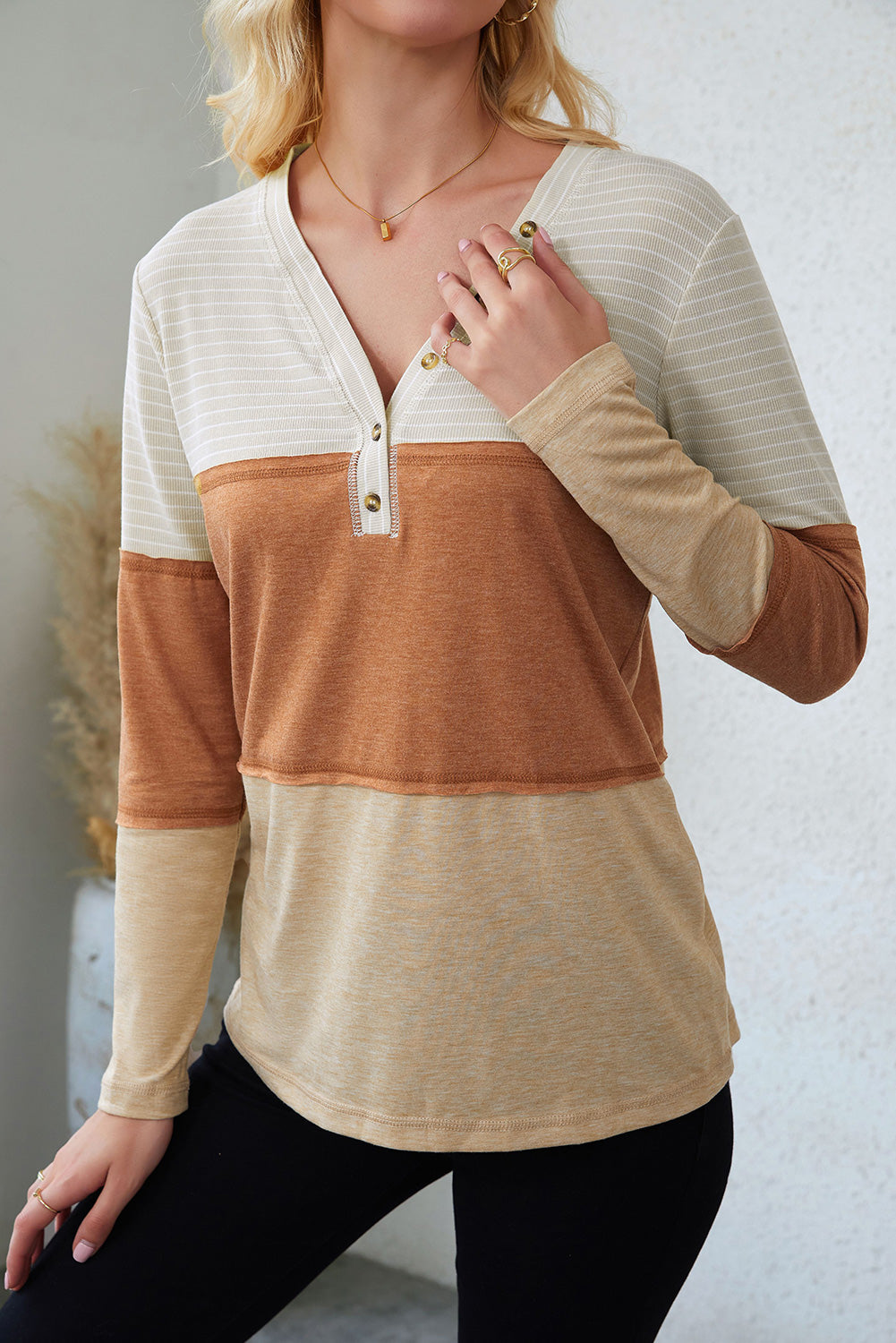 Striped Color Block Henley Top