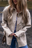 Light Grey Turn Down Collar Flap Pockets Buttoned Shacket