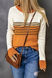 Colorblock Striped Crew Neck Sweater