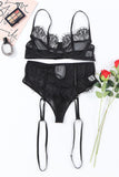 Ensemble de Lingerie Noir en Maille et Dentelle Patchwork Grande Taille