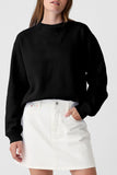 Navy Blue Plain Drop Shoulder Crewneck Pullover Sweatshirt