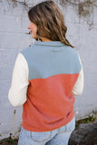 Buttoned Color Block Long Sleeve Top