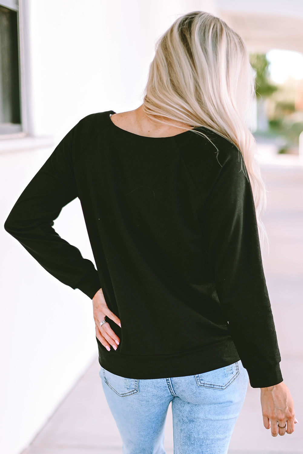 Solid Casual Round Neck Raglan Long Sleeve Tee