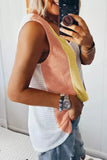 Color Block V-Neck Waffle Knit Tank Top