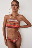 Tribal Print Halter Neck Cut-out Boho Swimwear