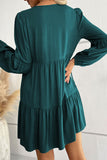 Green Lace Puff Sleeve Buttoned Tiered Ruffled Mini Dress