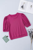 Bubble Half Sleeves Ribbed Knit Top