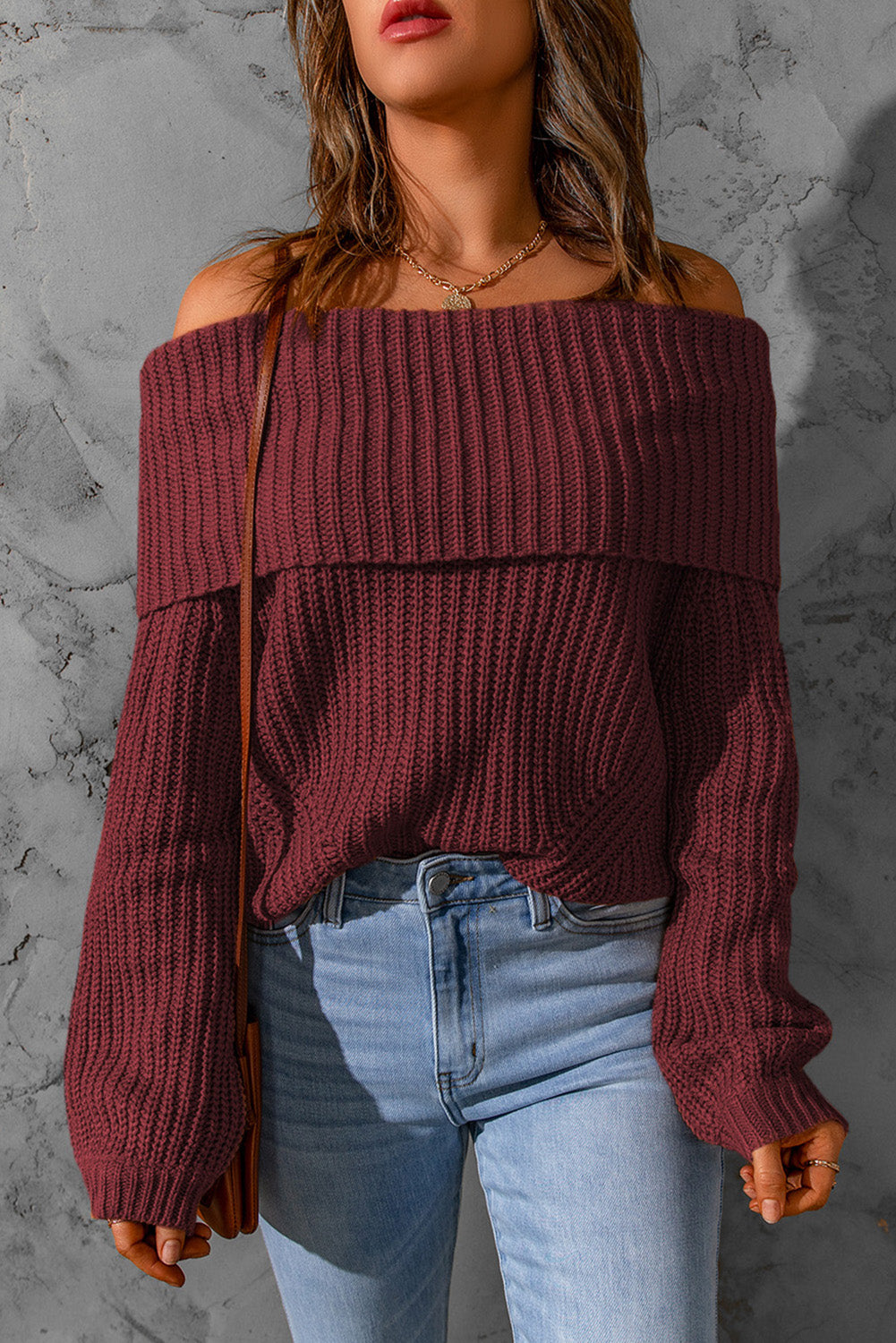 Ribbed Knit Off Shoulder Sweater