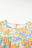 Floral Print Keyhole Back Short Sleeve Babydoll Blouse