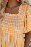 Striped Print Smocked Flowy Blouse