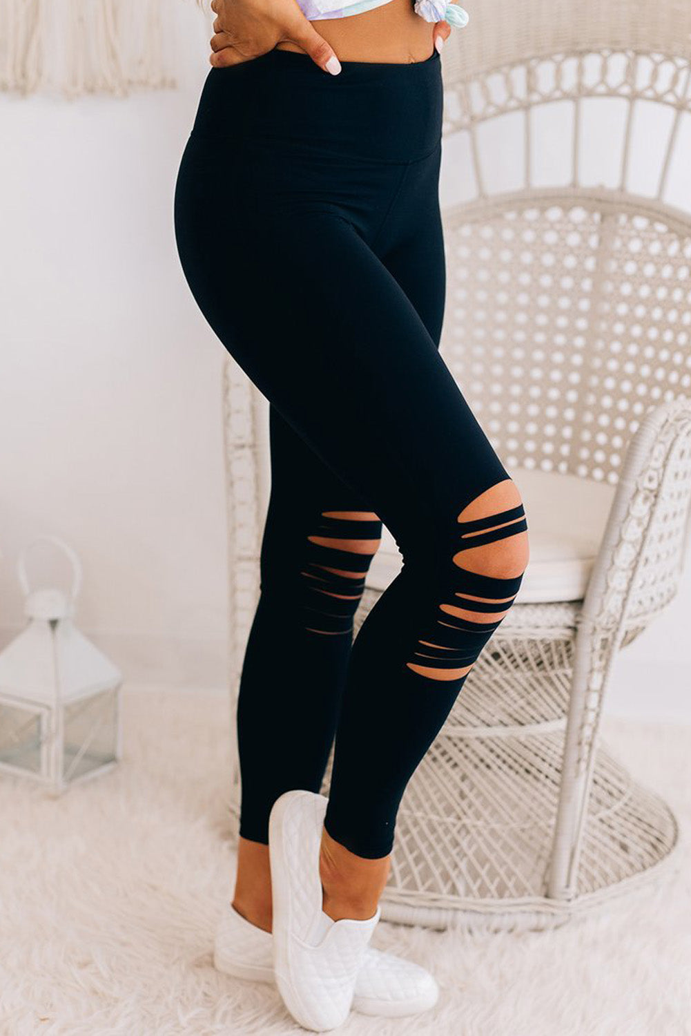 Black Cut-out Skinny High Waist Leggings