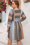 Plus Size 3/4 Sleeves Striped Print Empire Waist Dress